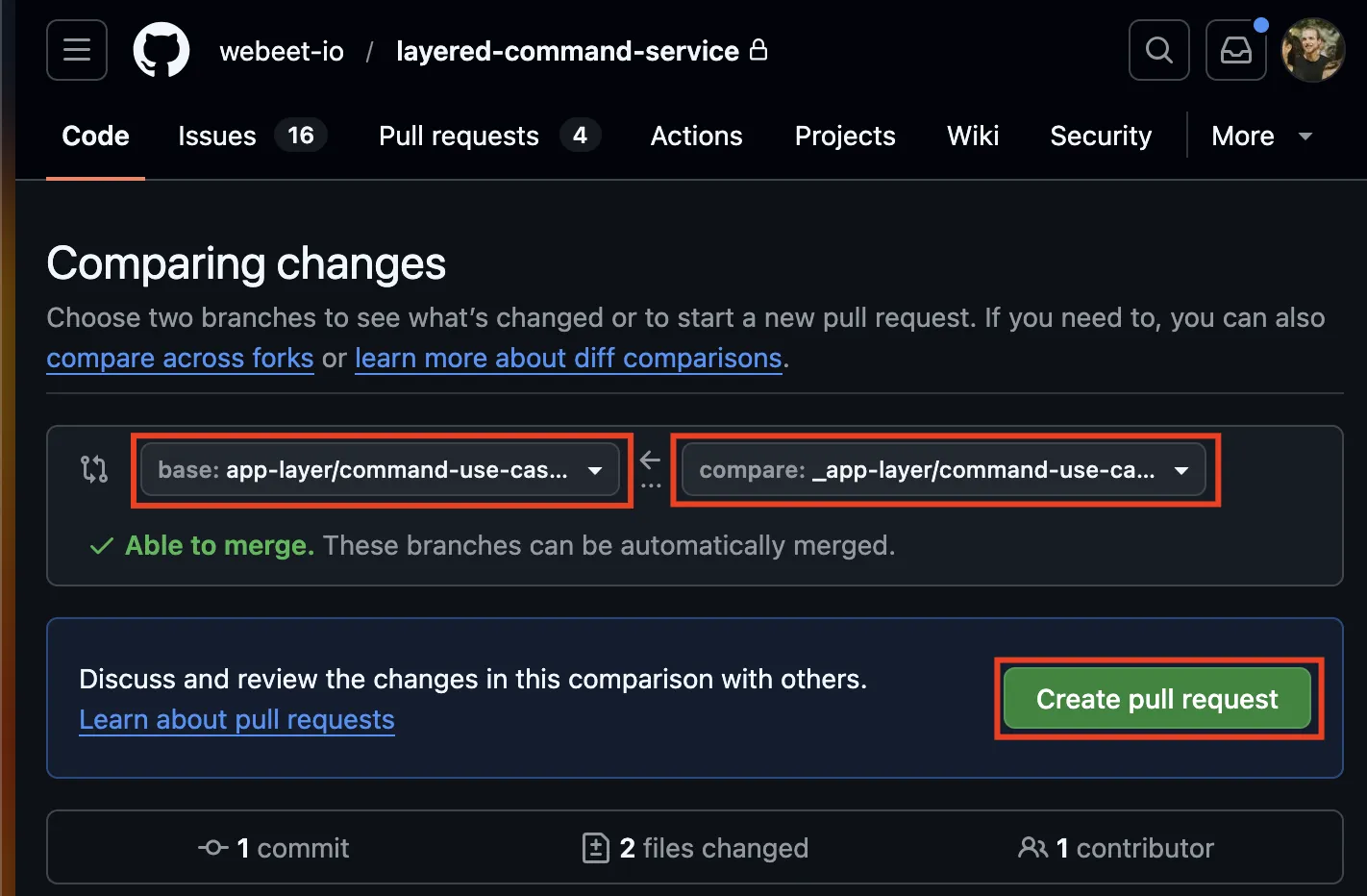 Base and Compare Branches on PR Creation